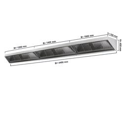 Wandafzuigkap RVS - 700mm diep - 4400mm - zonder motor - met 8 labyrintfilters en verlichting