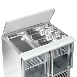 Saladette / Chladicí stůl PREMIUM - 0,9 x 0,7 m - se 2 skleněnými dveřmi