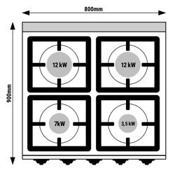 Fourneau à gaz – 34,5 kW – 4 brûleurs – avec four à gaz – 7,8 kW