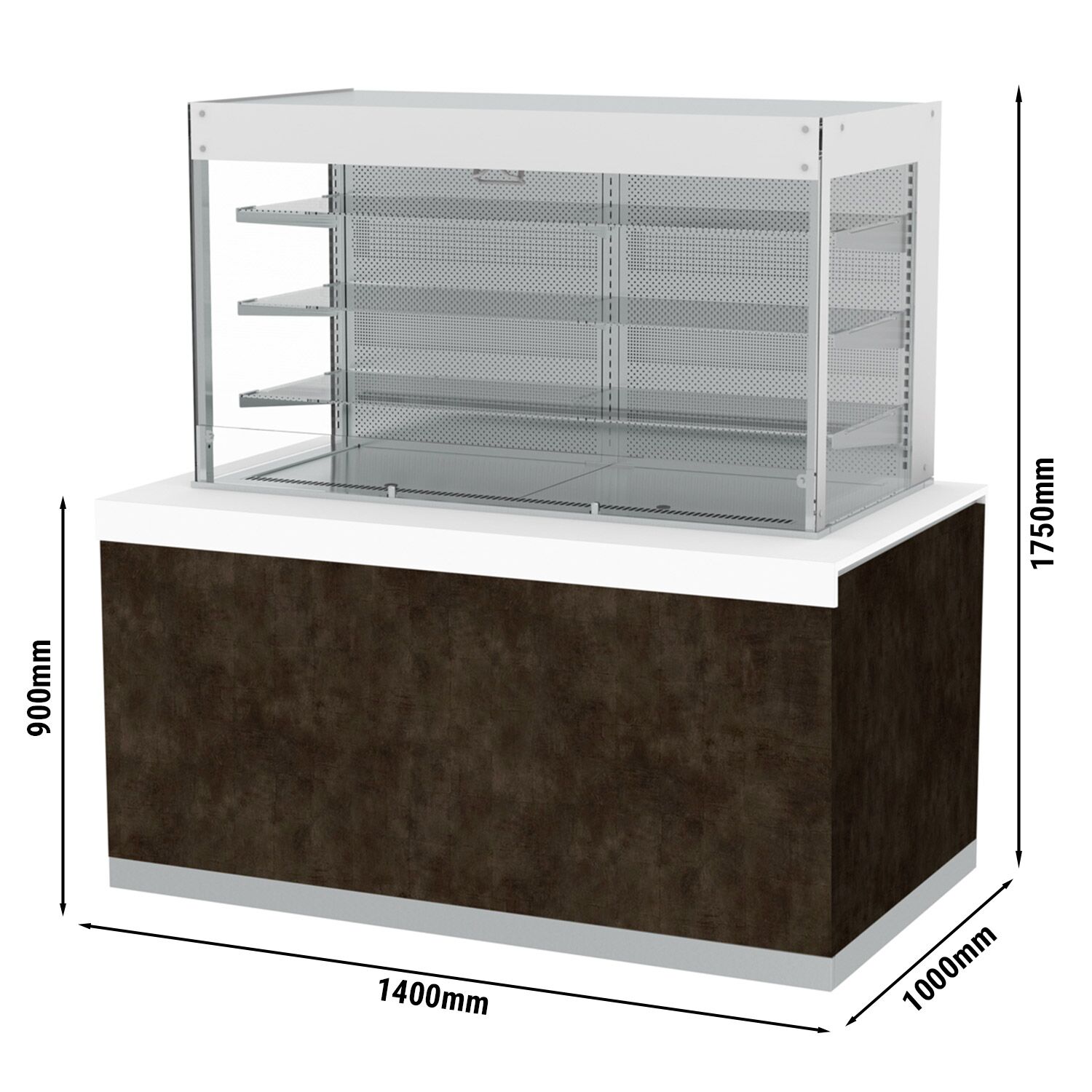 Vitrine de comptoir réfrigérée PRAG - 640L - 1400mm - avec 3 étagères - avec rideau de nuit