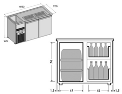 Pivski štand Premium PLUS - 1550x700 mm - 2 staklena vrata