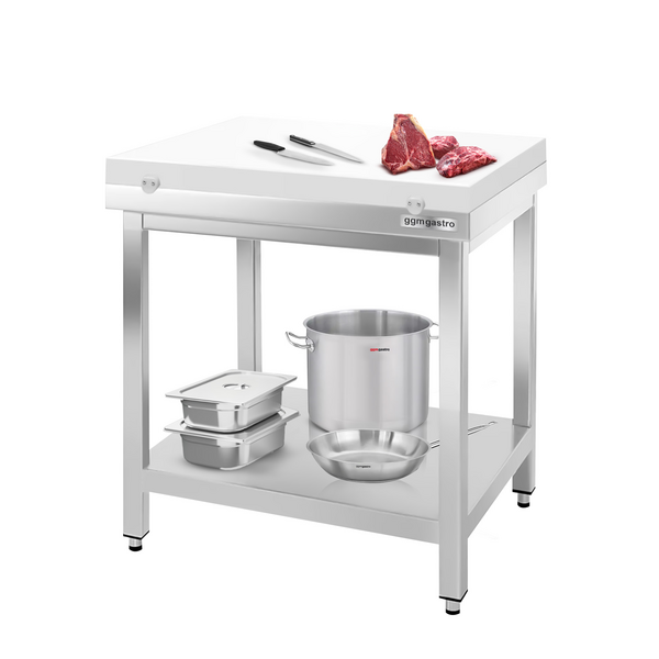 Roestvrijstalen werktafel PREMIUM - 700x700mm - met bodemplaat zonder achterwand incl. snijplank