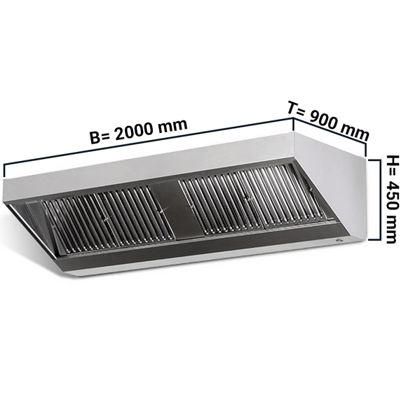Duvar davlumbazı - 2000mm - filtreli ve lambalı
