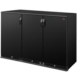 Masă frigorifică băuturi - 1.350 mm - 330 litri - cu 3 uși din sticlăe - negru