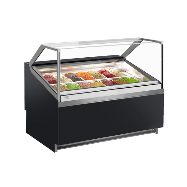 Dondurma Tezgahı IVY - 1250mm - Havalandırmalı - 14x5 Litre Dondurma Kabı için - Siyah
