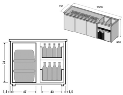 Pivski štand Premium PLUS - 2500x700 mm - 2 staklena vrata & 2 ladice 