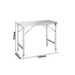 Työtaso ruostumattomasta teräksestä - kokoontaitettava - 1200x600mm