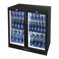 GASTRO-COOL | Commercial Back Bar Display Fridge – 200 L – 900 mm – 2 Glass Doors – Black – GCUC200
