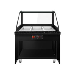 Buffet bain-marie TORONTO - 1250mm - façade noire - pour 3x GN 1/1 - plan de travail en granit noir