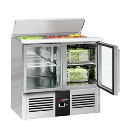Commercial Saladette Counter PREMIUM - 903mm - 240L - 2 glass doors - open top for 2 x GN 1/1 & 3 x GN 1/6 & stainless steel hinged lid