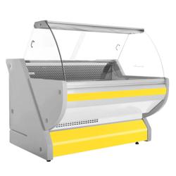 Koeltoonbank - 1525x1150mm - 300 liter - kleur geel - gebogen ruit - granitene werkblad