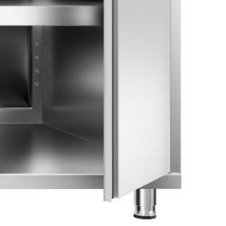 Table armoire en acier inoxydable PREMIUM - 600x700mm - avec portes battantes et étagère basse - avec dosseret