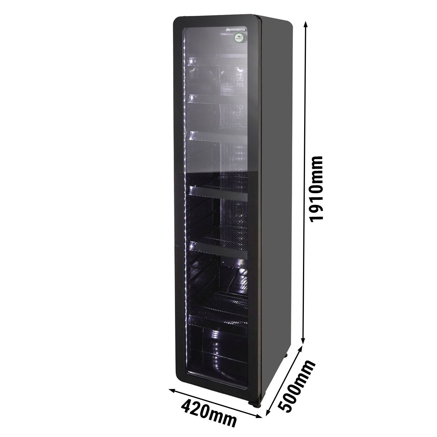 GASTRO-COOL | Vitrine réfrigérée à boissons - 212 litres - étroit - avec 1 porte en verre - Noir