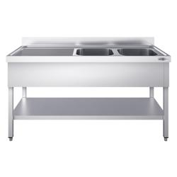 Fregadero de acero Inox. con estante inferior PREMIUM - 1,4 m - 2 fregaderos a la derecha A 40 x P 40 x A 25 cm 