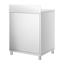 Mesa de trabalho PREMIUM - em Aço Inoxidável - 0,6 m - com porta de dobradiças e rebordo posterior