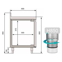 Koelwerkbank PREMIUM PLUS - 2452x600mm - 525 liter - met 4 glazen deur(en) - opstand
