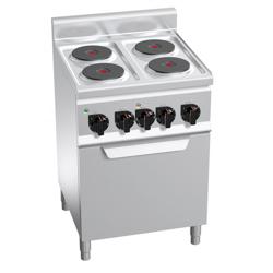 Commercial Electric Range with Convection Oven, 4 Solid Hotplates PREMIUM - 600 mm deep - 8+3 kW