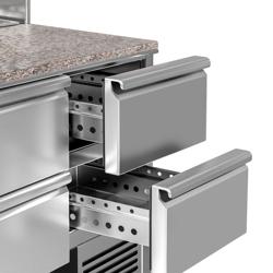 Saladette PREMIUM - 1368 mm - 1 porta e 4 cassetti - con supporto in acciaio inox per 8x GN 1/6