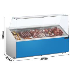 Commercial Refrigerated Serve-Over Counter PREMIUM - 1881 mm - +2 to +6°C - panoramic glass - light blue front