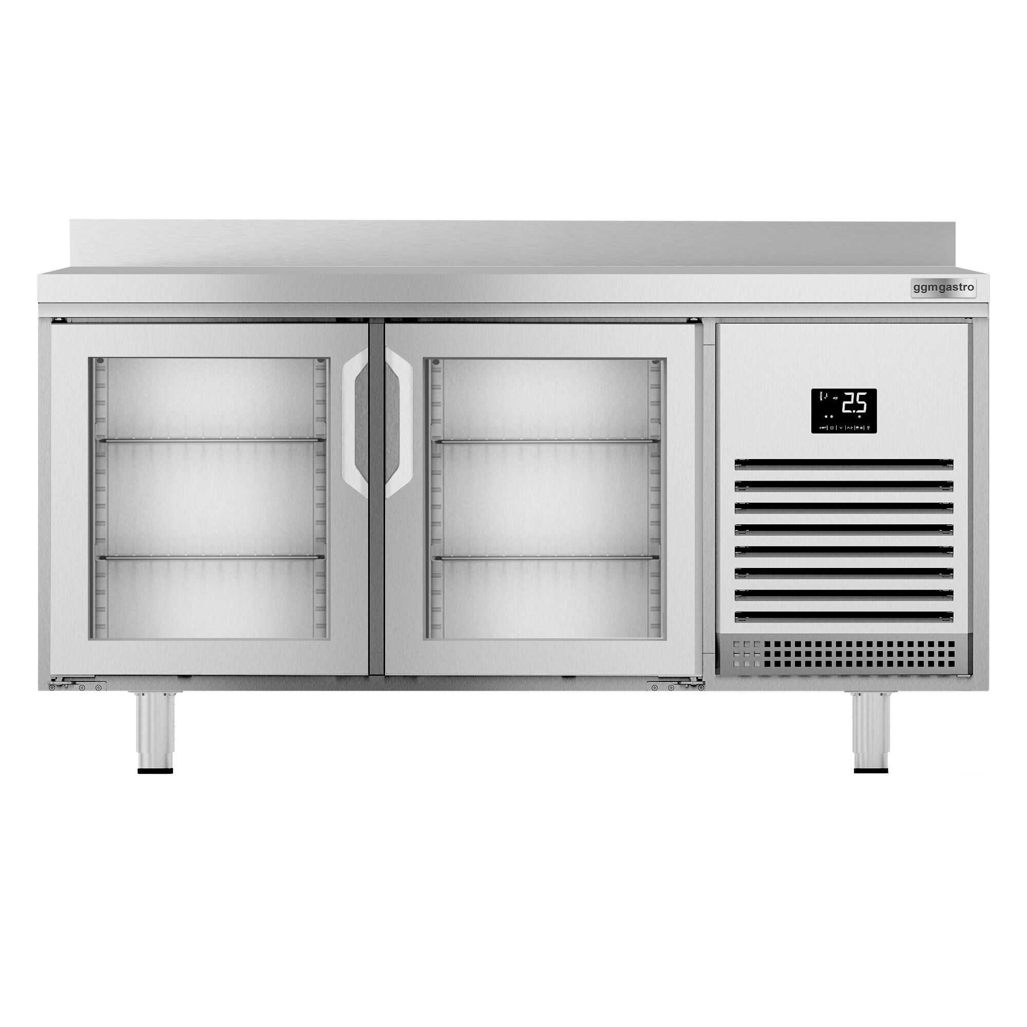 Table réfrigérée Premium PLUS - 1468x600 mm - avec 2 portes vitrées - avec dosseret