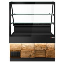 Comptoir réfrigéré TORONTO – 1300 mm – double vitrage – façade en bois – 2 étagères – plan de travail en granit Noir