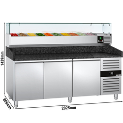 Rashladni pult za pripremu pizze PREMIUM - 2000x800 mm - sa 3 vrata - uklj. Rashladna nadograđena vitrina - 10x GN 1/4