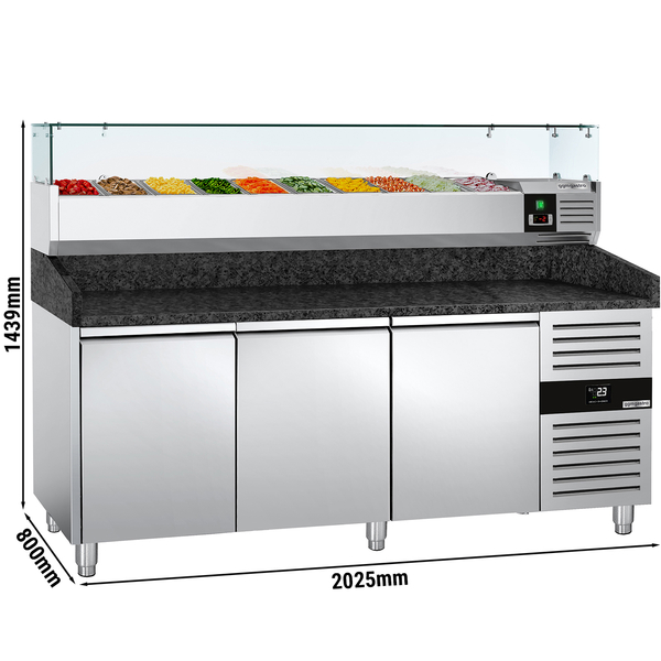 Pizzakylbänk PREMIUM - 2000x800mm - 3 dörrar - inkl. kylränna - 10x GN 1/4