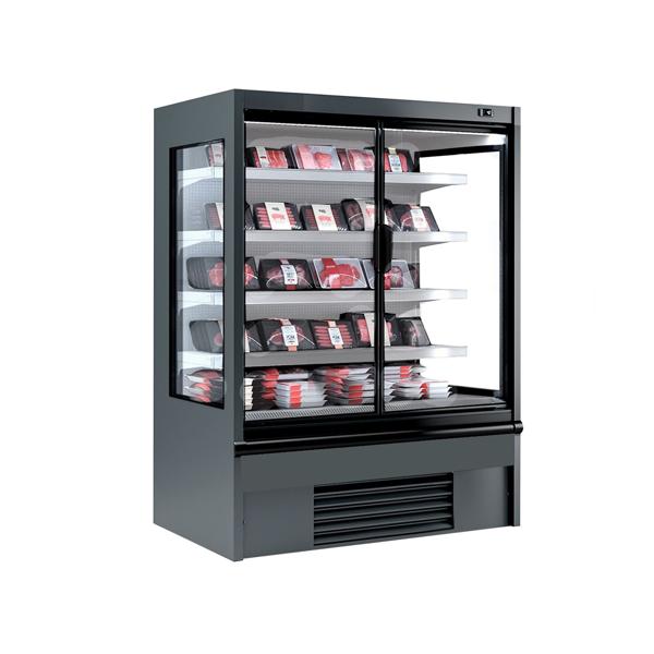 Expositor mural refrigerado para supermercado - 1330mm - 455L - com 2 portas em vidro duplo & 4 prateleiras - Cinzento antracite (RAL7016)