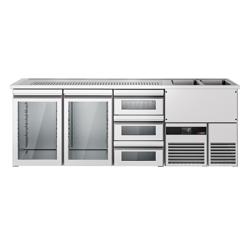 Barkoelkast PREMIUM - 2500x700mm - 2 glazen deuren & 3 laden