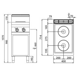 Cucina elettrica professionale - LORENZO 700 - 400x714x1070mm - 5,2 kW - 2 piastre tonde - su vano aperto