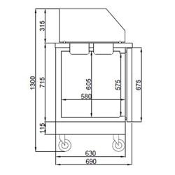 PREMIUM - 10x GN 1/6 طاولة سلطة - 2330 مم - مع 4 أبواب - ومرفق زجاجي مربع - لـ 