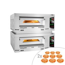 Gasdriven pizzaugn (gas/utomhus) - med chamottesten - 1480x1260 mm - 9+9 x Ø 34 cm - 2‑däck - upp till 450 °C - Manuell