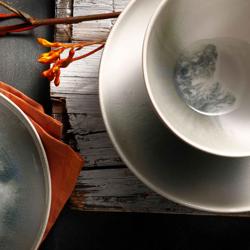 (12 pcs) Dessert Bowl - Nordic - Stoneware - 900ml - round - Ø 150mm - Green/White