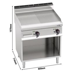 Elektrische bakplaat - 9,6 kW - Glad/geribbeld, 1/2 glad, 1/2 geribbeld - Bakoppervlak: 800x714mm - met onderstel