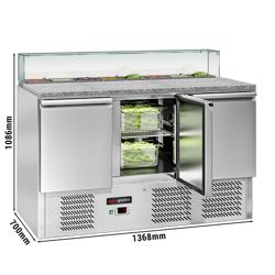 Saladette ECO - 1368mm - 3 deuren - met rechte glazen opzetvitrine voor 8x GN 1/6