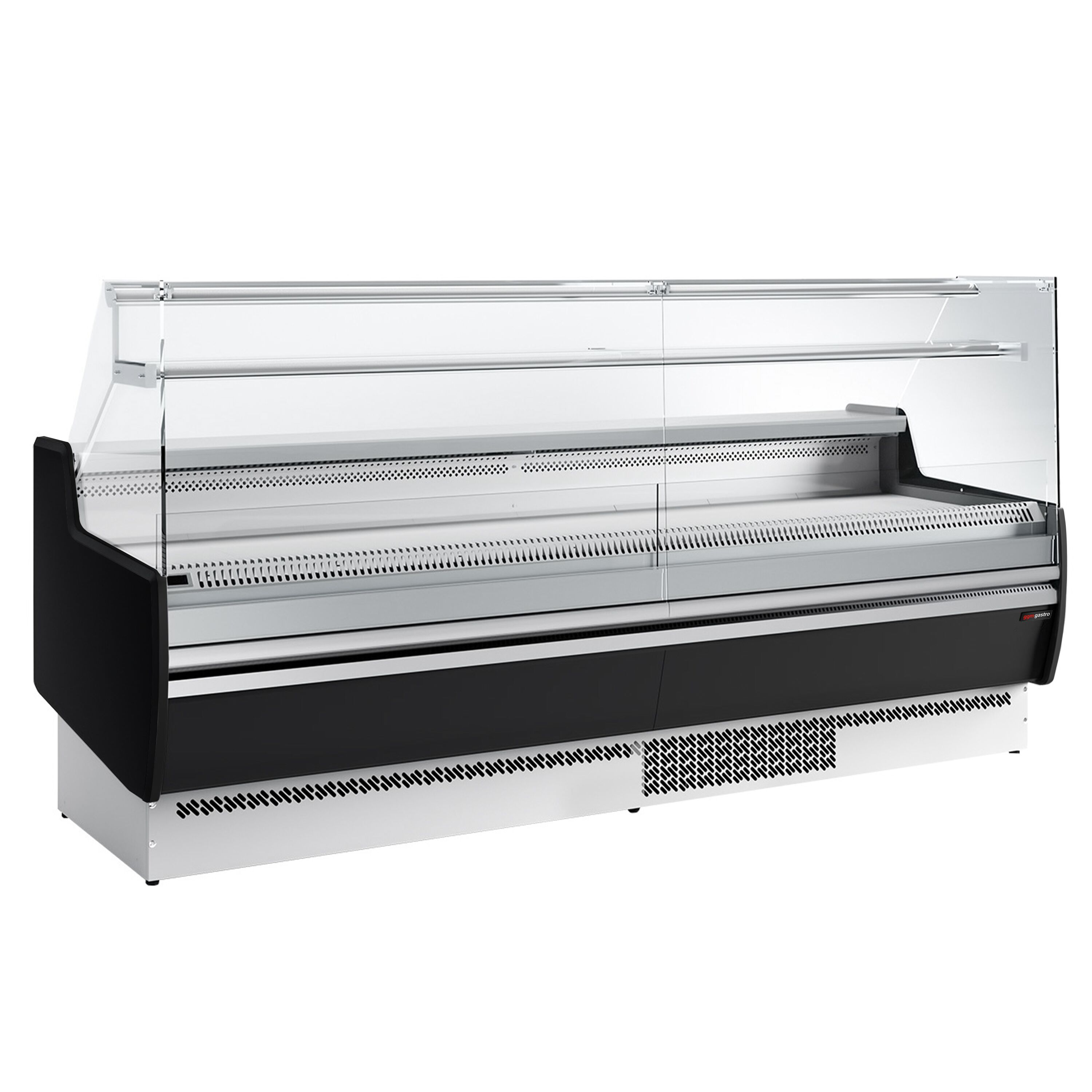 Comptoir vitrine réfrigérée - 2560mm - +0/+6°C - 4 portes - 1 étagère - Façade noire