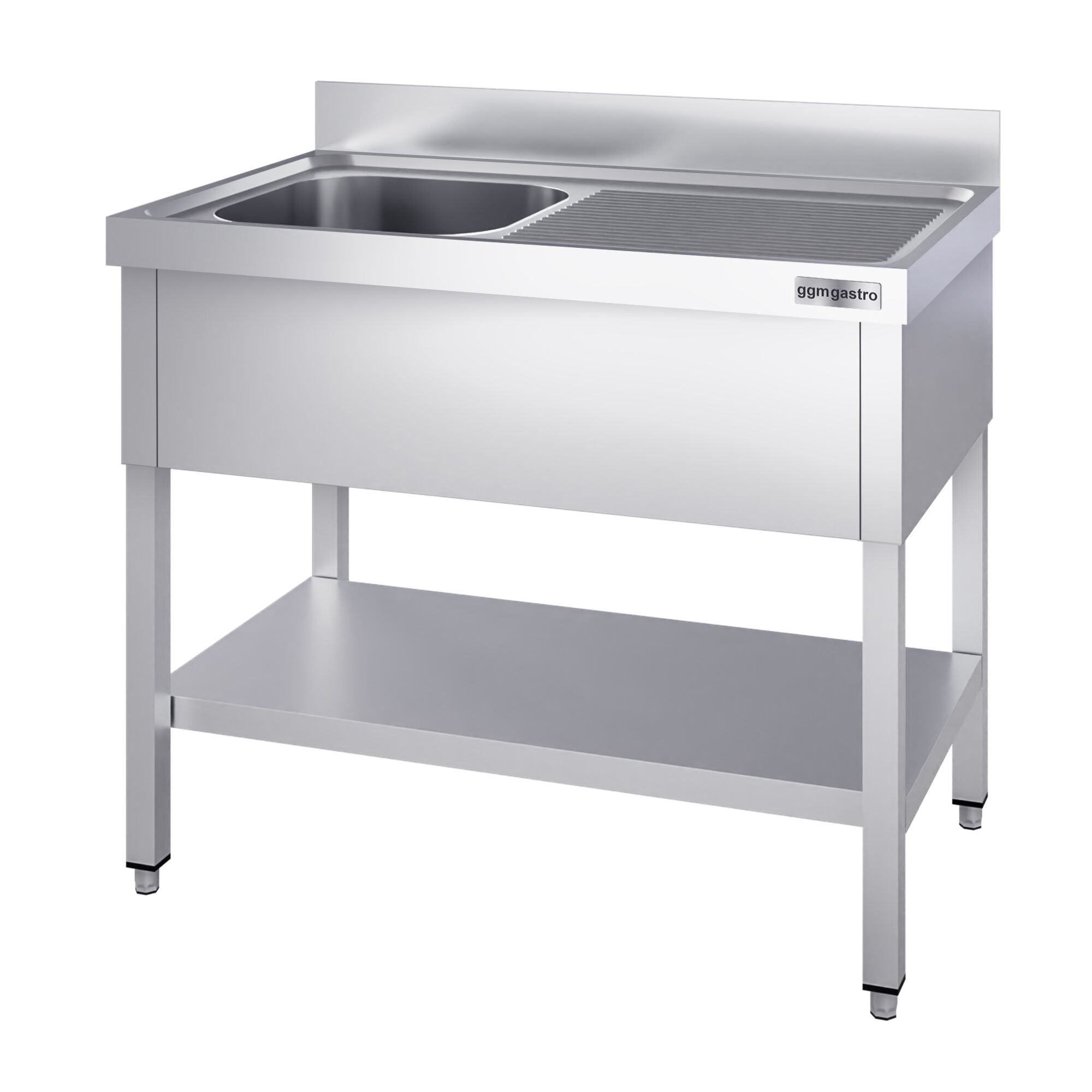 Table évier inox PREMIUM - 1600x700mm - avec fond & 1 bac à gauche