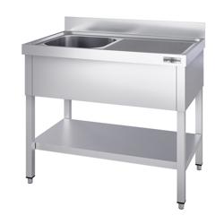 Commercial Sink Table PREMIUM - 1600x700 - Bottom Shelf - 1 Bowl left