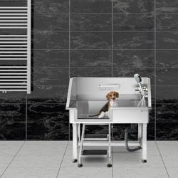 Bañera de peluquería canina de acero inoxidable - con escalera, grifería y alfombrilla antideslizante