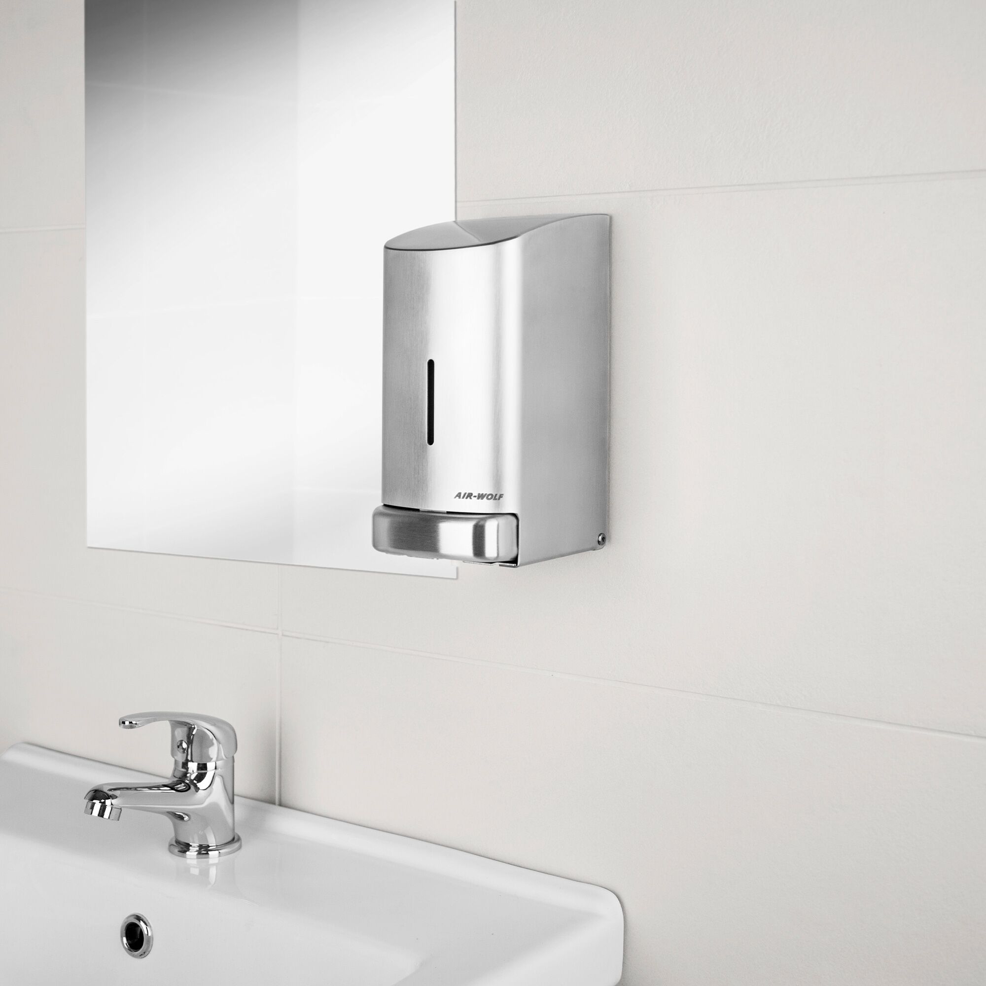 AIR-WOLF | Distributeur de savon et de désinfectant avec bouton-poussoir - 800ml - inox 