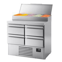 Commercial Saladette Prep Counter Fridge PREMIUM – Mini - 4-Drawer (1/2+1/3) - 5x GN 1/4 Top - 978x700 mm