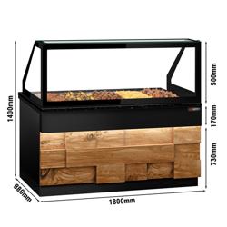 Vitrine chauffante TORONTO – 1800 mm – façade en bois – pour 5 × GN 1/1 – plan de travail en granit noir