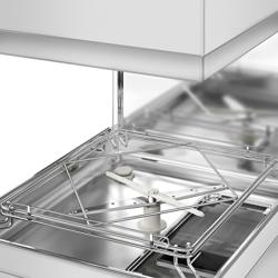 Lavastoviglie a passaggio / a capote - Digitale - 7,1 kW - incl. tavolo di alimentazione a destra, tavolo di uscita a sinistra e decalcificatore - con pompa detergente, pompa brillantante e pompa di scarico