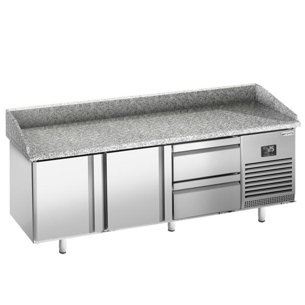 طاولة تحضير بيتزا مبردة PREMIUM PLUS - 1980x700 mm - مع بابان و درجان - سطح عمل جرانيت