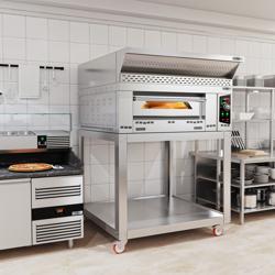 Plynová pec na pizzu - 9x 34 cm - vč. digestoře, podstavce & set koleček