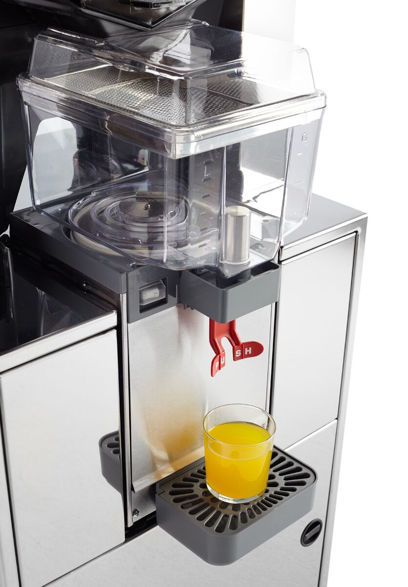 Espremedor elétrico de laranja - prata - com tanque de suco (com refrigeração), modo de limpeza e moldura