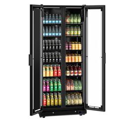 Commercial Beverage Display Fridge - 900mm - 573 Litres - with 2 hinged glass doors - LED lighting - digital controller with temperature display - Black - Temperature range 0 to 7 °C