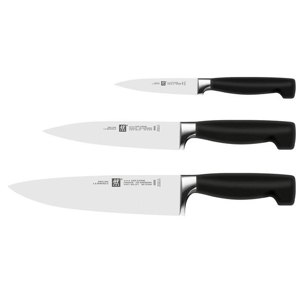 (3-piece) ZWILLING | Four Star Knife Set – 10 cm paring, 16 cm carving, 20 cm chef’s - FRIODUR ice-hardened