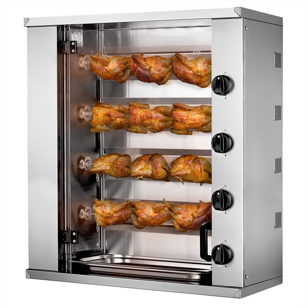 Mini kippengrill op gas - 12,8 kW - met 4 spiesen voor maximaal 12 kippen