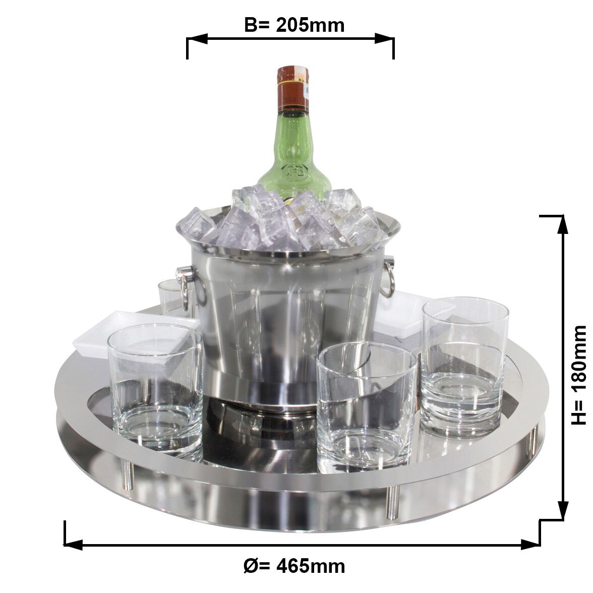 Set de bar avec seau à champagne et 2 coupelles à apéritif - Chromé - Ø465mm - Hauteur:180mm